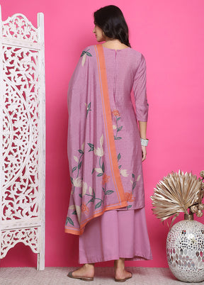 3 Pc Purple Unstitched Silk Suit Set