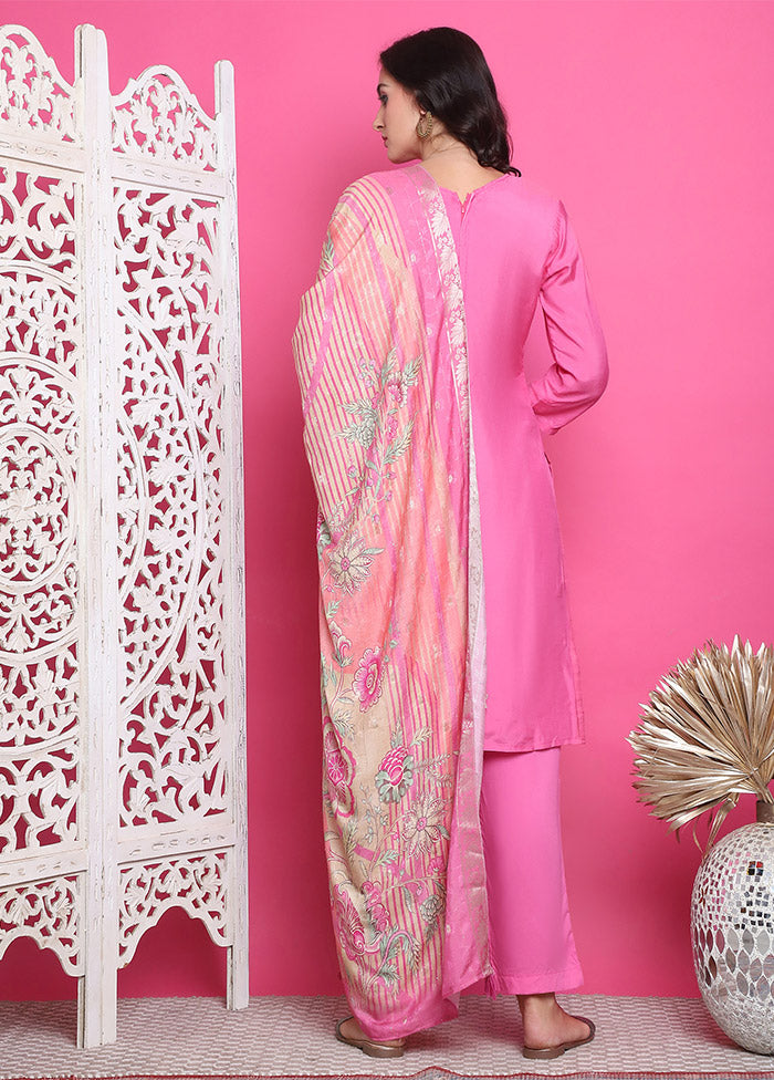 3 Pc Pink Unstitched Silk Suit Set