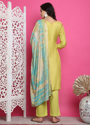 3 Pc Yellow Unstitched Silk Suit Set