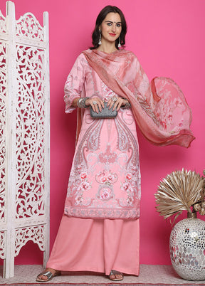 3 Pc Pink Semi Stitched Silk Suit Set