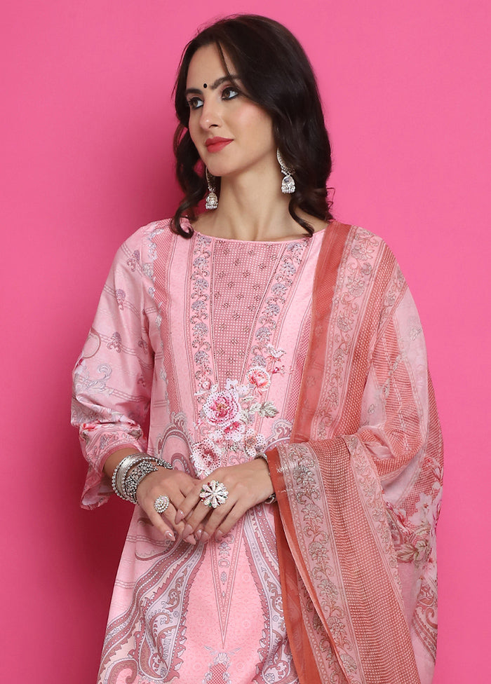 3 Pc Pink Unstitched Silk Suit Set