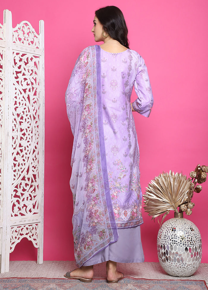 3 Pc Purple Semi Stitched Silk Suit Set