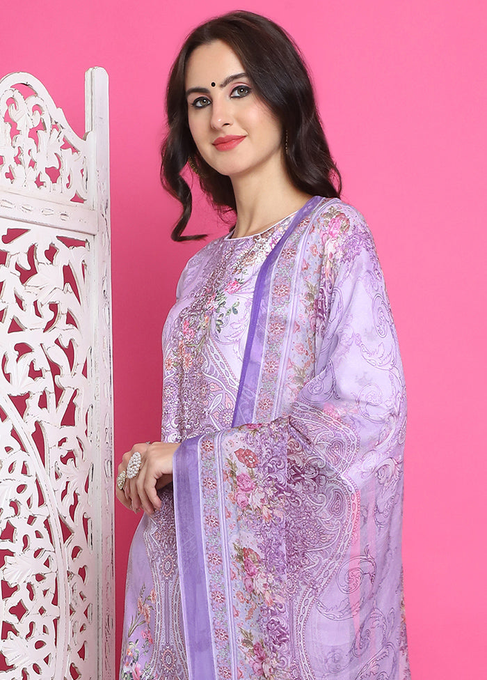 3 Pc Lavender Unstitched Silk Suit Set