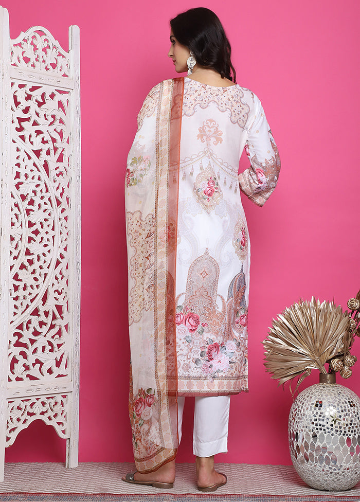 3 Pc Cream Unstitched Silk Suit Set