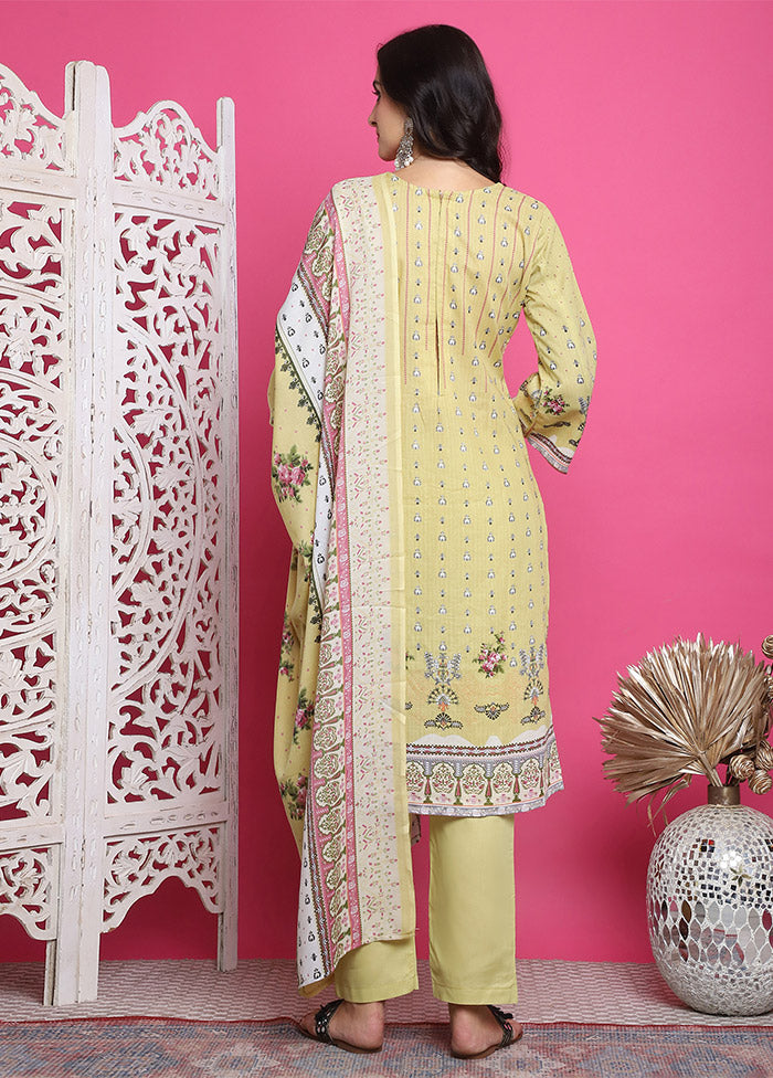 3 Pc Lemon Unstitched Cotton Suit Set