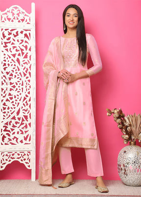 3 Pc Pink Unstitched Silk Suit Set