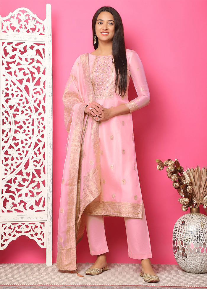 3 Pc Pink Unstitched Silk Suit Set