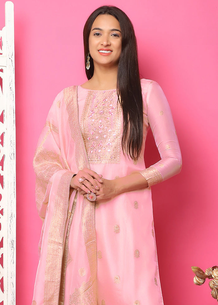 3 Pc Pink Unstitched Silk Suit Set