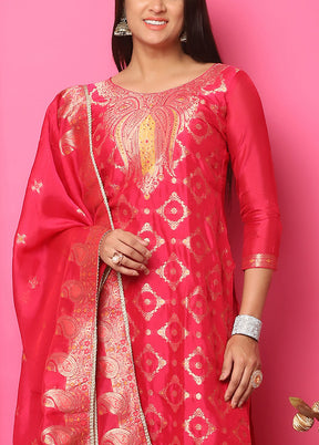 3 Pc Red Unstitched Silk Suit Set