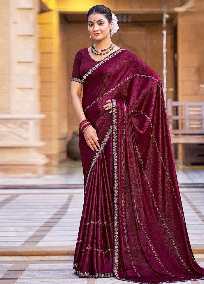 Maroon Chiffon Silk Saree With Blouse Piece