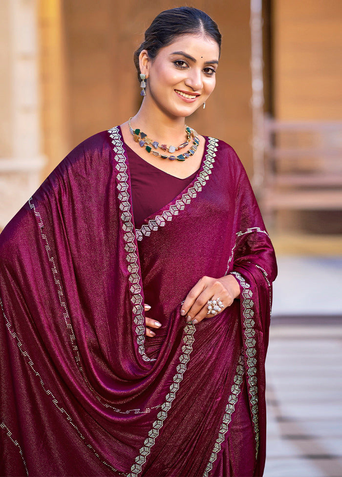 Maroon Chiffon Silk Saree With Blouse Piece