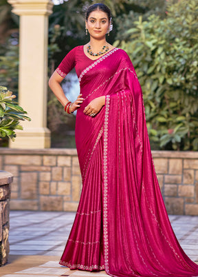 Magenta Chiffon Silk Saree With Blouse Piece