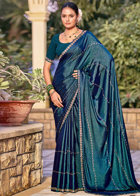 Teal Chiffon Silk Saree With Blouse Piece