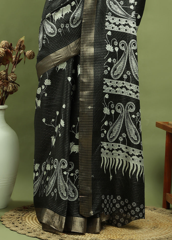 Black Dupion Silk Saree With Blouse Piece