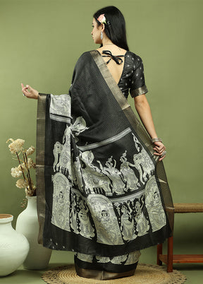 Black Dupion Silk Saree With Blouse Piece