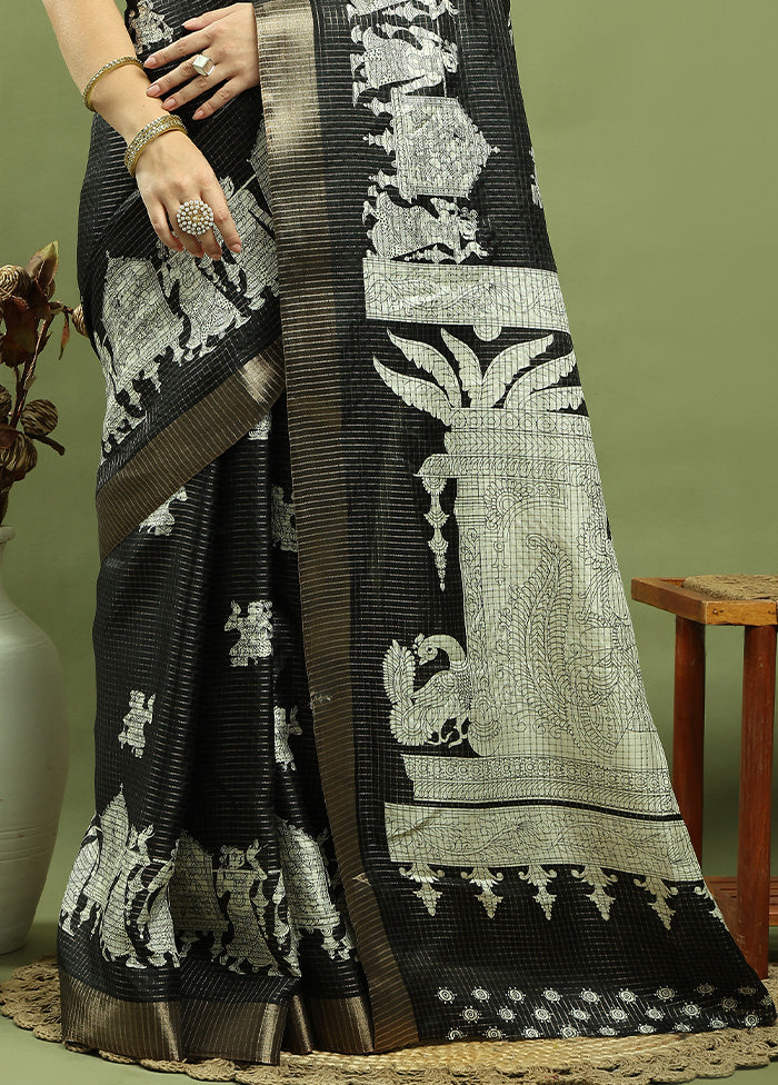 Black Dupion Silk Saree With Blouse Piece