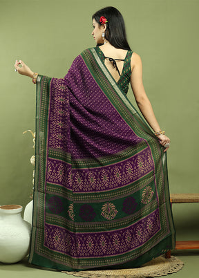 Purple Dupion Silk Saree With Blouse Piece