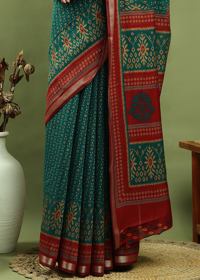 Teal Dupion Silk Saree With Blouse Piece