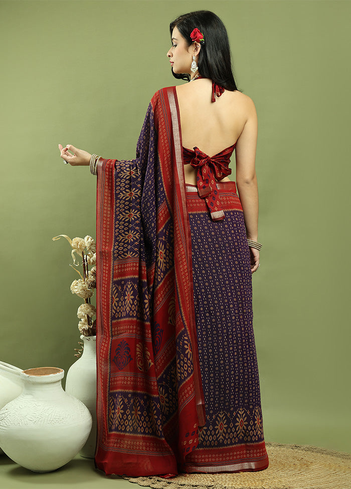 Violet Dupion Silk Saree With Blouse Piece