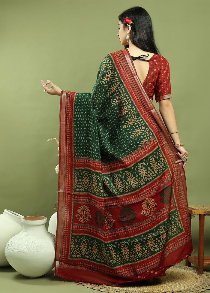 Green Dupion Silk Saree With Blouse Piece