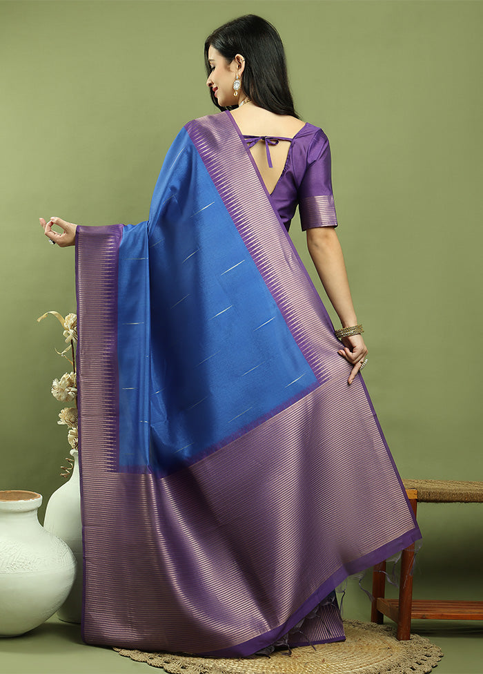 Blue Dupion Silk Saree With Blouse Piece