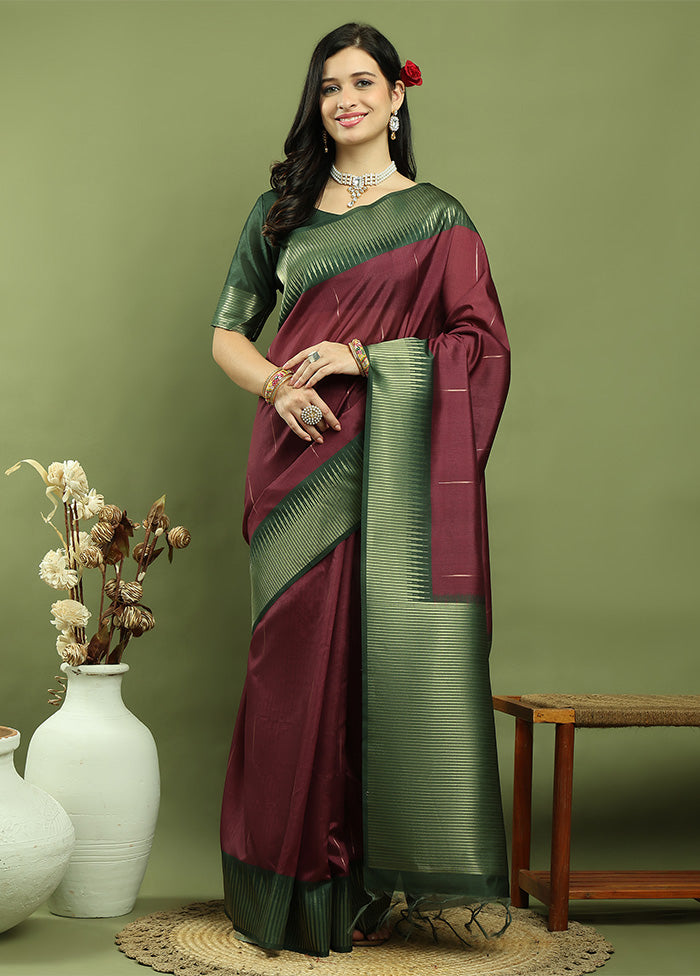 Burgundy Dupion Silk Saree With Blouse Piece