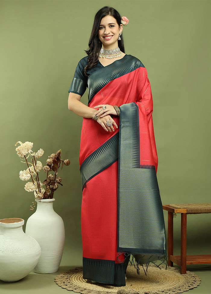 Red Dupion Silk Saree With Blouse Piece