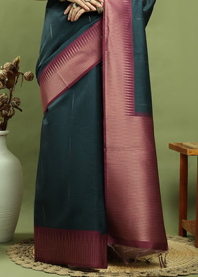 Teal Dupion Silk Saree With Blouse Piece