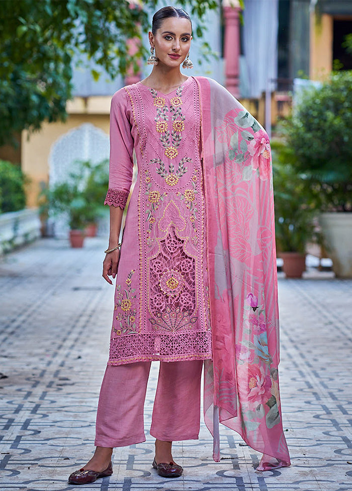 3 Pc Pink Unstitched Silk Suit Set