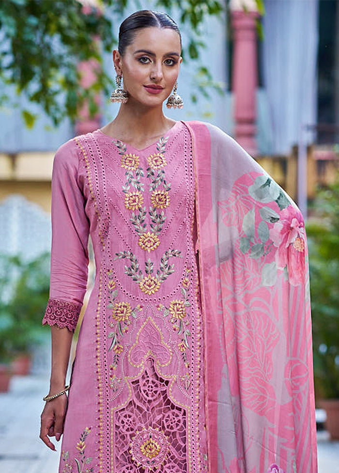 3 Pc Pink Unstitched Silk Suit Set