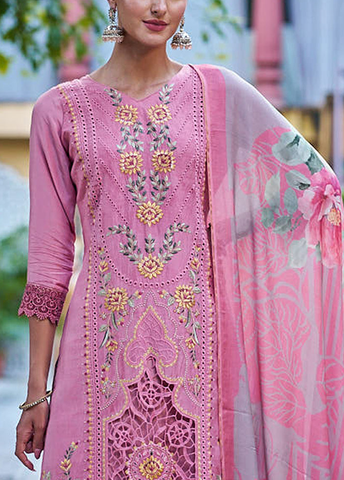 3 Pc Pink Unstitched Silk Suit Set