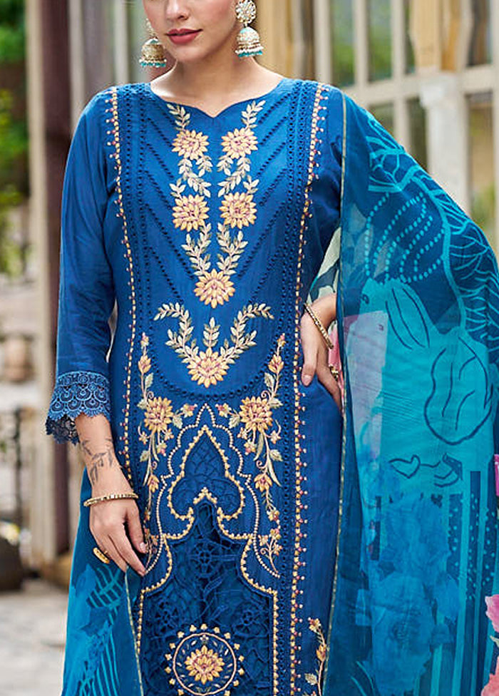 3 Pc Navy Blue Unstitched Silk Suit Set