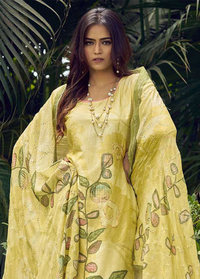 3 Pc Yellow Semi Stitched Silk Dupatta Suit Set