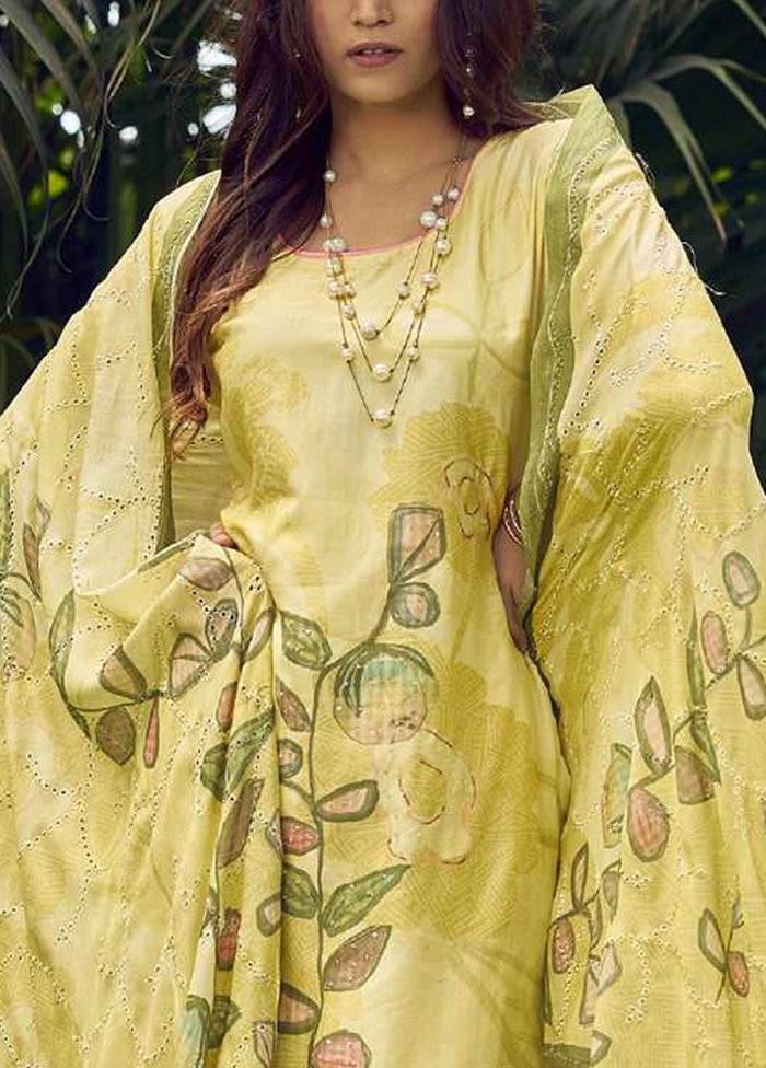 3 Pc Yellow Semi Stitched Silk Dupatta Suit Set