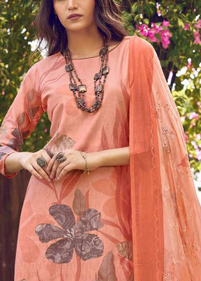 3 Pc Peach Semi Stitched Silk Dupatta Suit Set