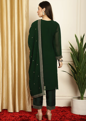 3 Pc Green Readymade Georgette Dupatta Suit Set