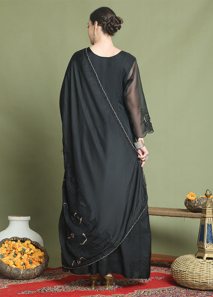 Black Readymade Silk Dupatta Indian Dress