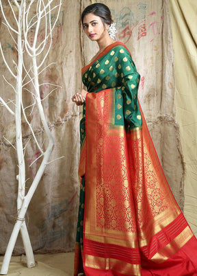 Green Spun Silk Saree With Blouse - Indian Silk House Agencies