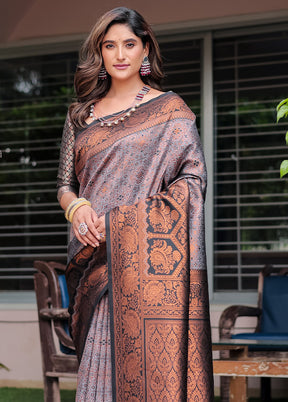 Grey Banarasi Silk Saree With Blouse Piece