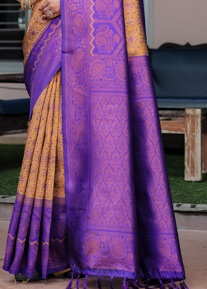 Mustard Banarasi Silk Saree With Blouse Piece