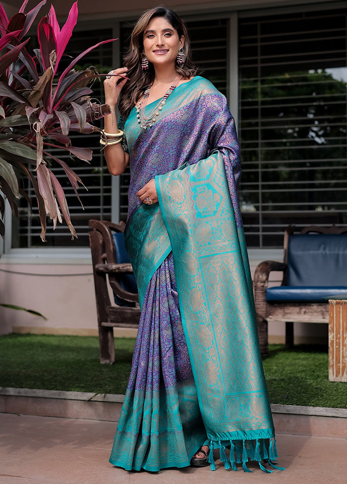 Purple Banarasi Silk Saree With Blouse Piece