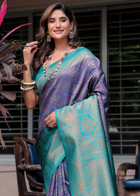 Purple Banarasi Silk Saree With Blouse Piece