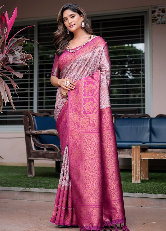 Mauve Banarasi Silk Saree With Blouse Piece