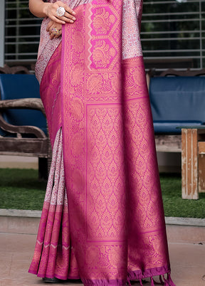 Mauve Banarasi Silk Saree With Blouse Piece