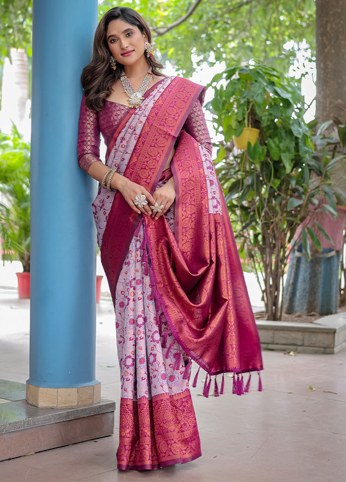 Mauve Banarasi Silk Saree With Blouse Piece