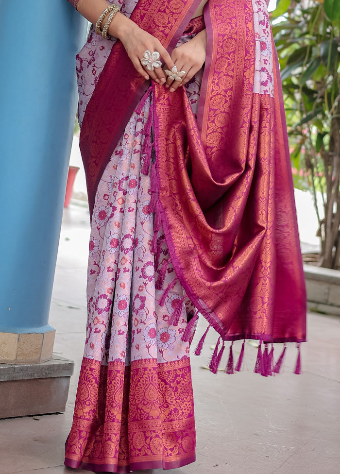 Mauve Banarasi Silk Saree With Blouse Piece