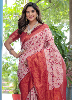 Peach Banarasi Silk Saree With Blouse Piece