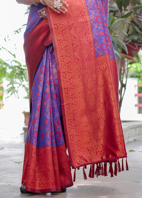 Purple Banarasi Silk Saree With Blouse Piece