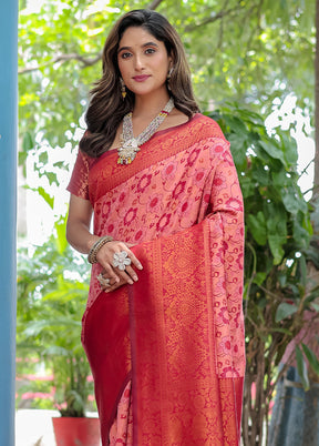 Peach Banarasi Silk Saree With Blouse Piece