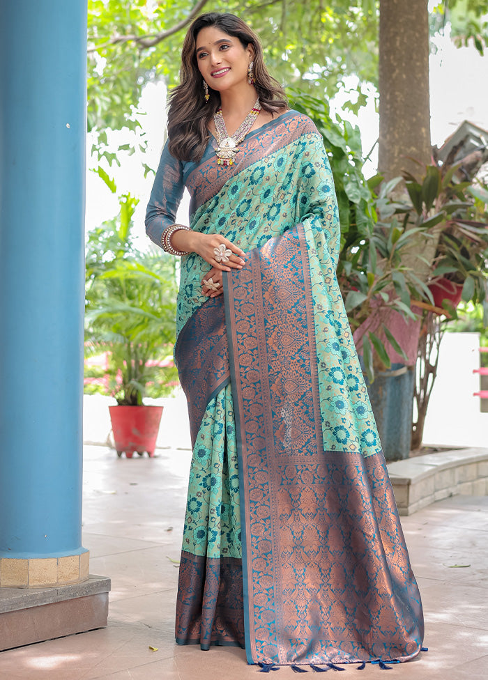 Sea Green Banarasi Silk Saree With Blouse Piece